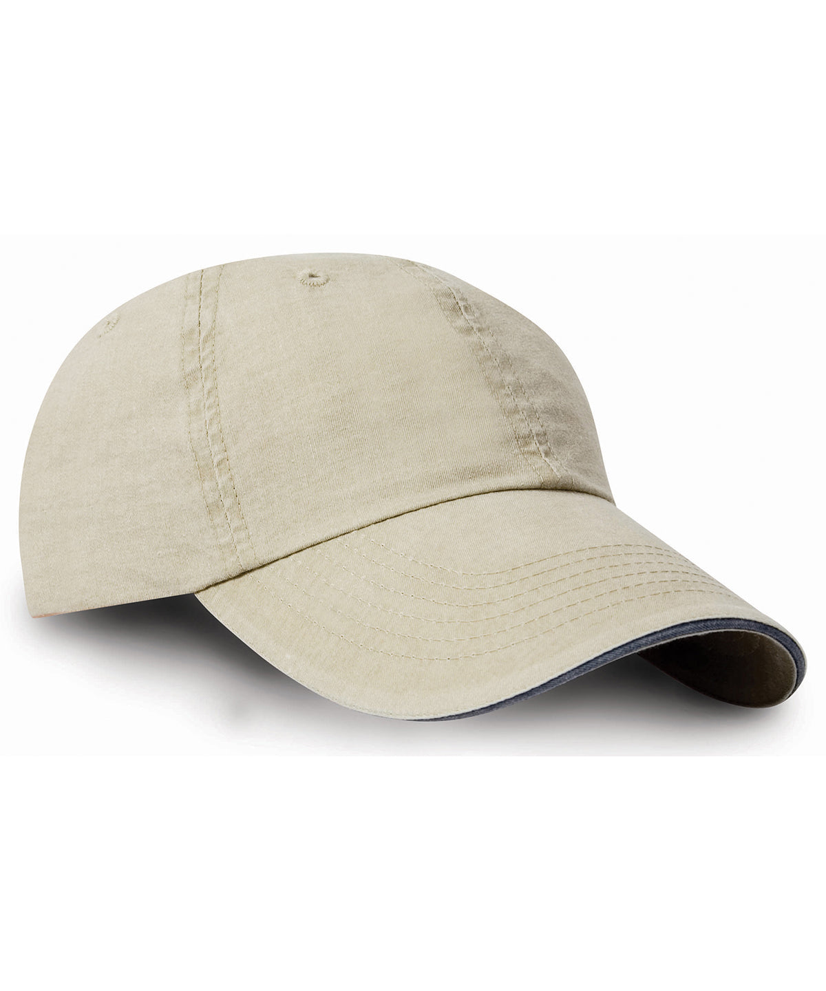 Washed fine line cotton cap with sandwich peak | putty/navy