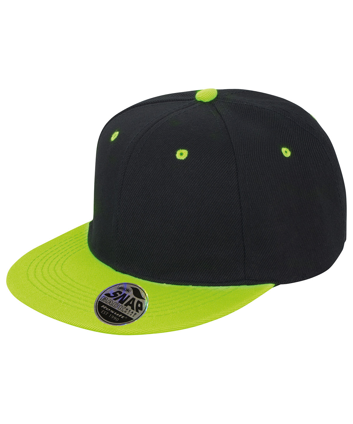 Bronx original flat peak snapback dual colour cap | black/lime