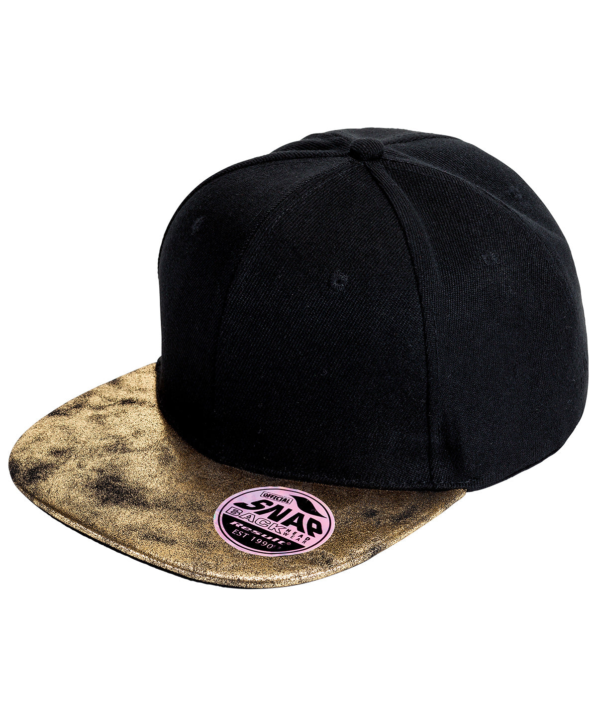 Bronx glitter flat peak snapback cap | black/gold