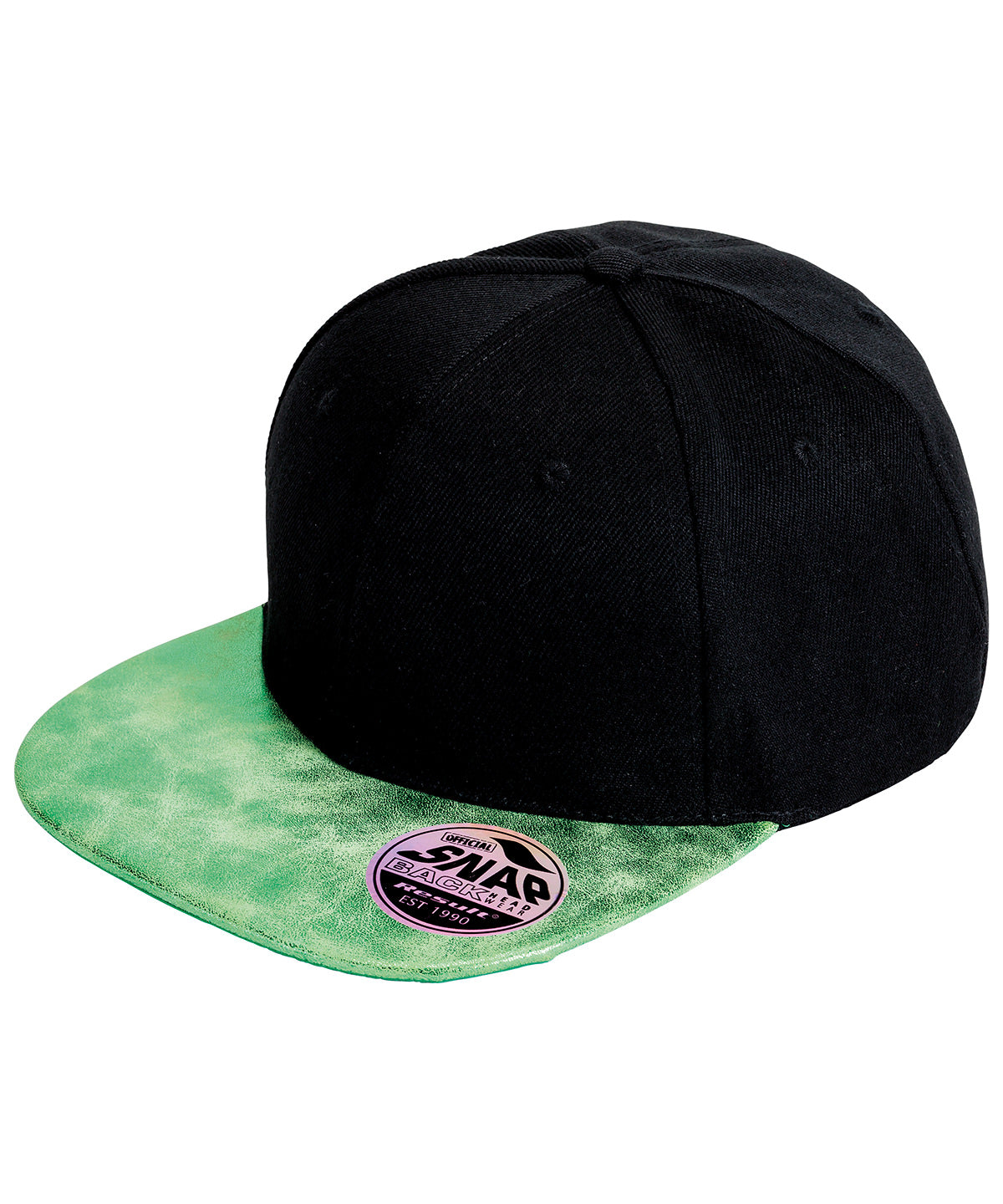 Bronx glitter flat peak snapback cap | black/green
