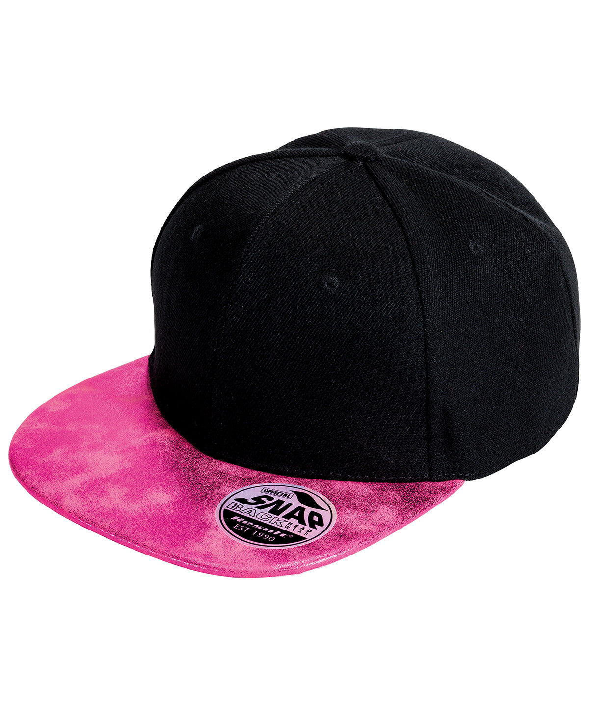 Bronx glitter flat peak snapback cap | black/pink