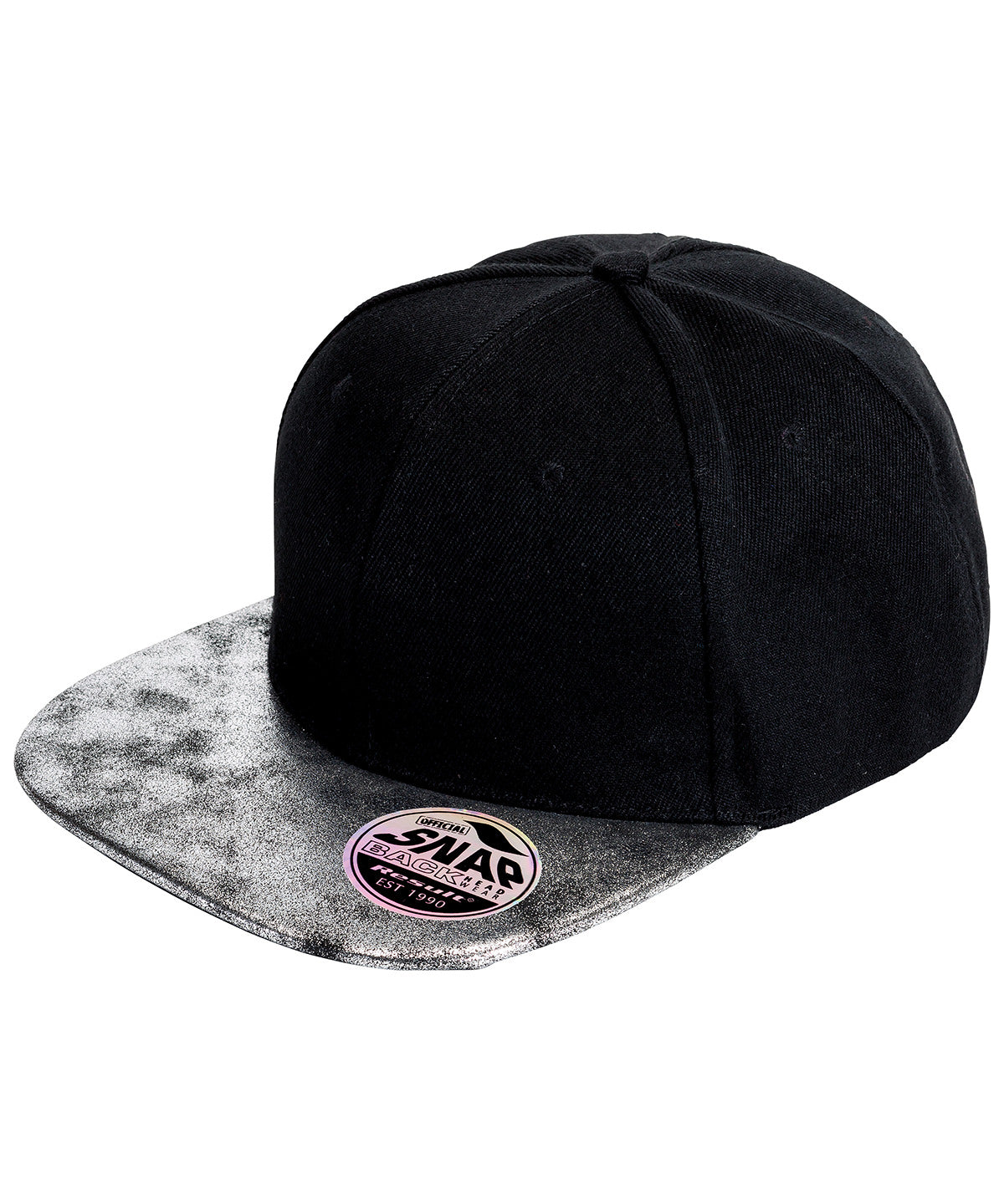 Bronx glitter flat peak snapback cap | black/silver