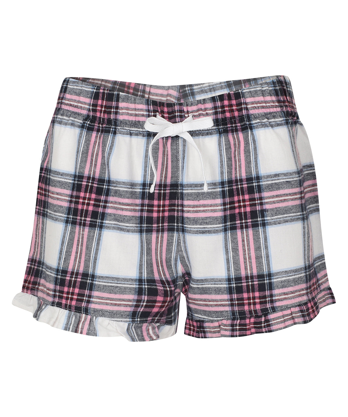 Womens tartan frill shorts | white/pink check