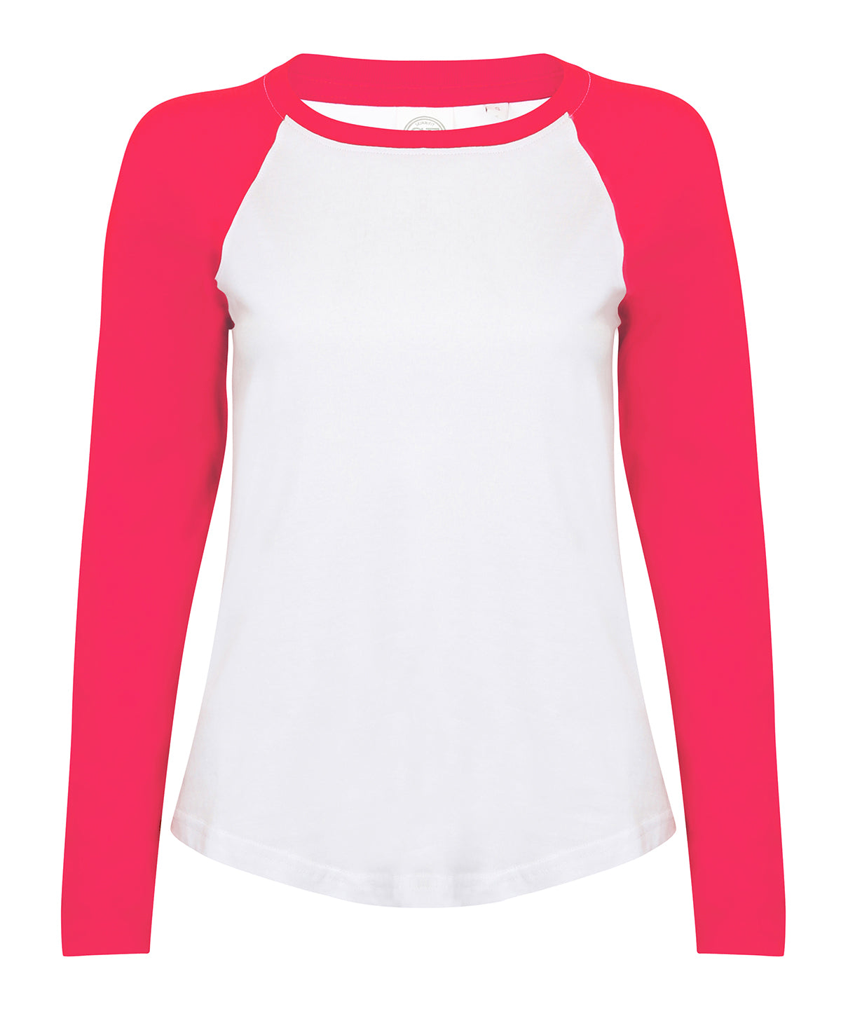 Womens long sleeve baseball t-shirt | White/Hot Pink