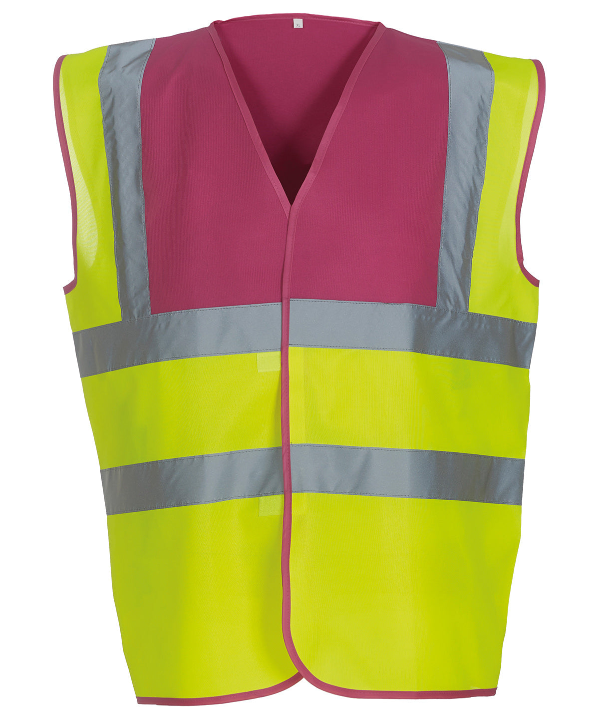 Hi-vis 2-band-and-braces waistcoat (HVW100) | raspberry yoke/yellow