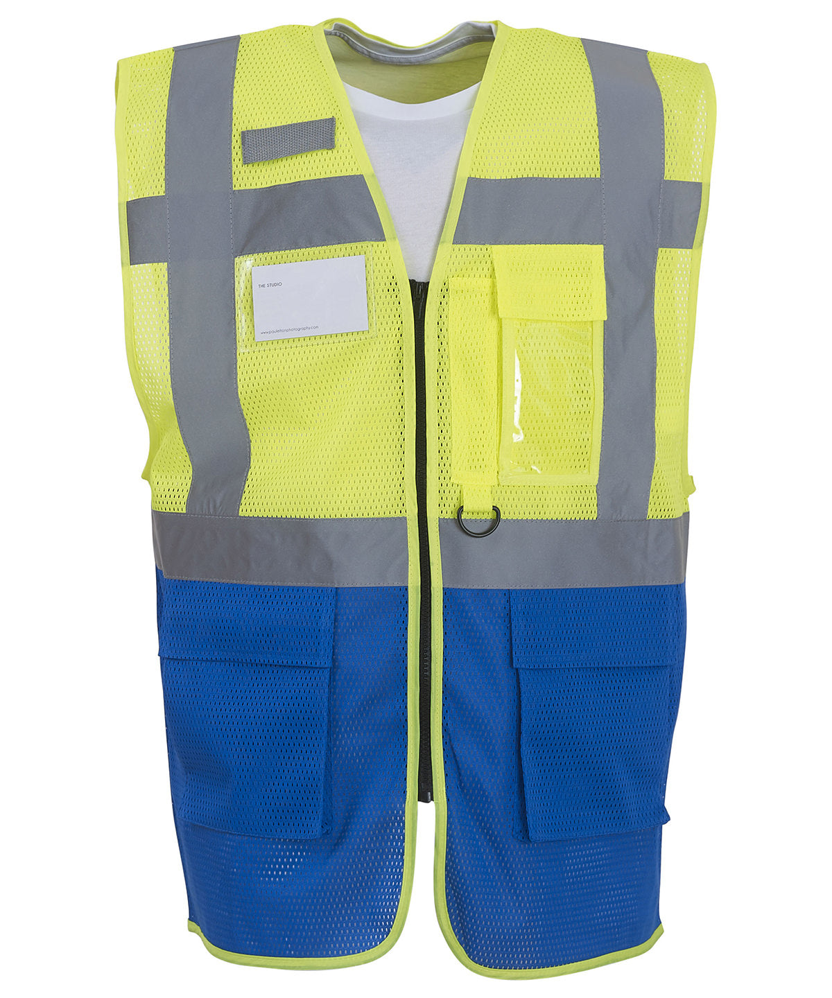 Hi-vis top cool open-mesh executive waistcoat (HVW820) | Yellow/Royal Blue