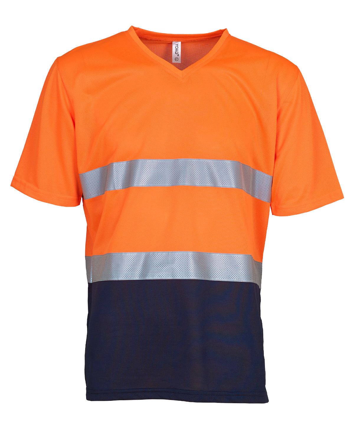 Hi-vis top cool super light v-neck t-shirt (HVJ910) | orange/navy