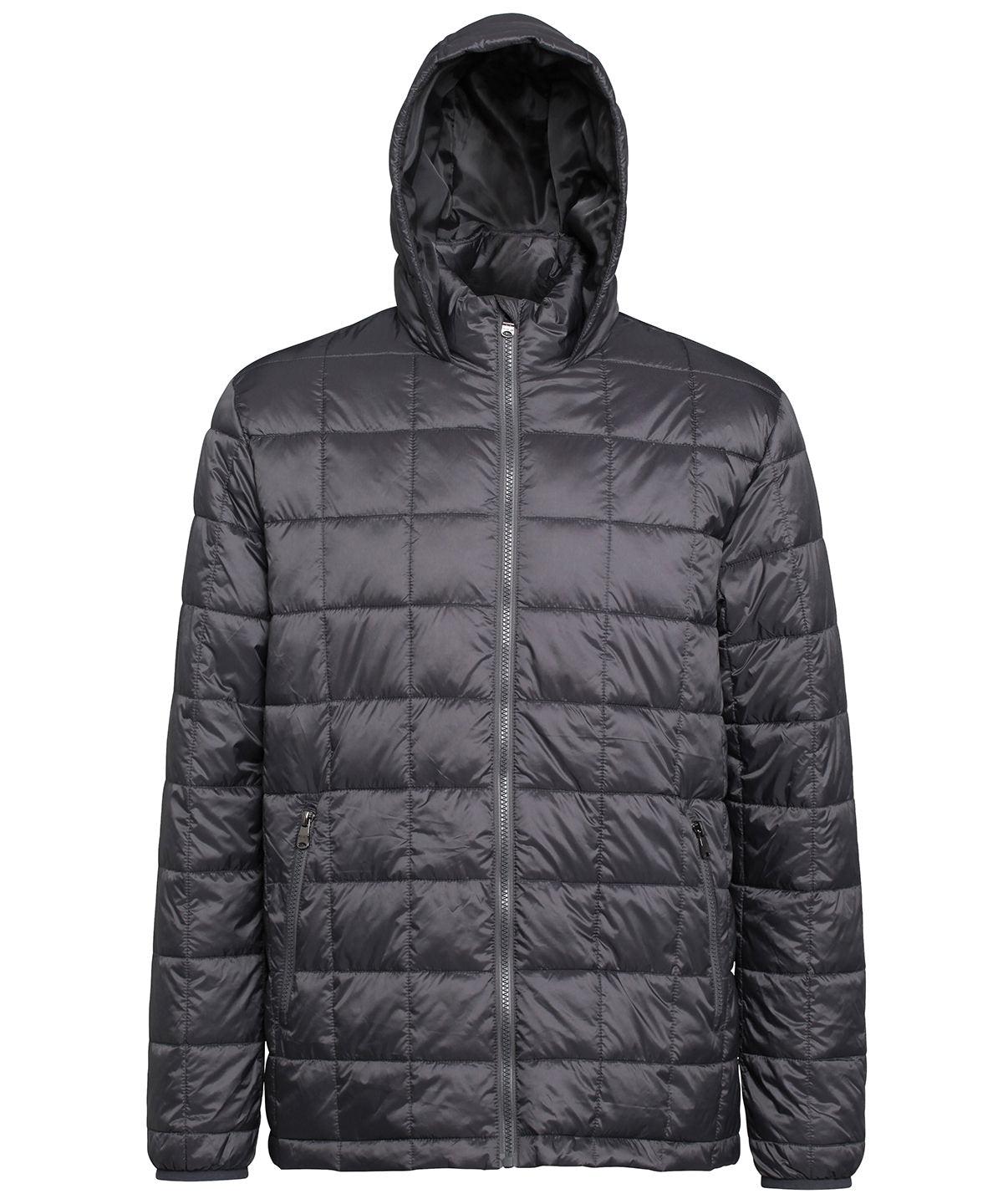 Box quilt hooded jacket | steel