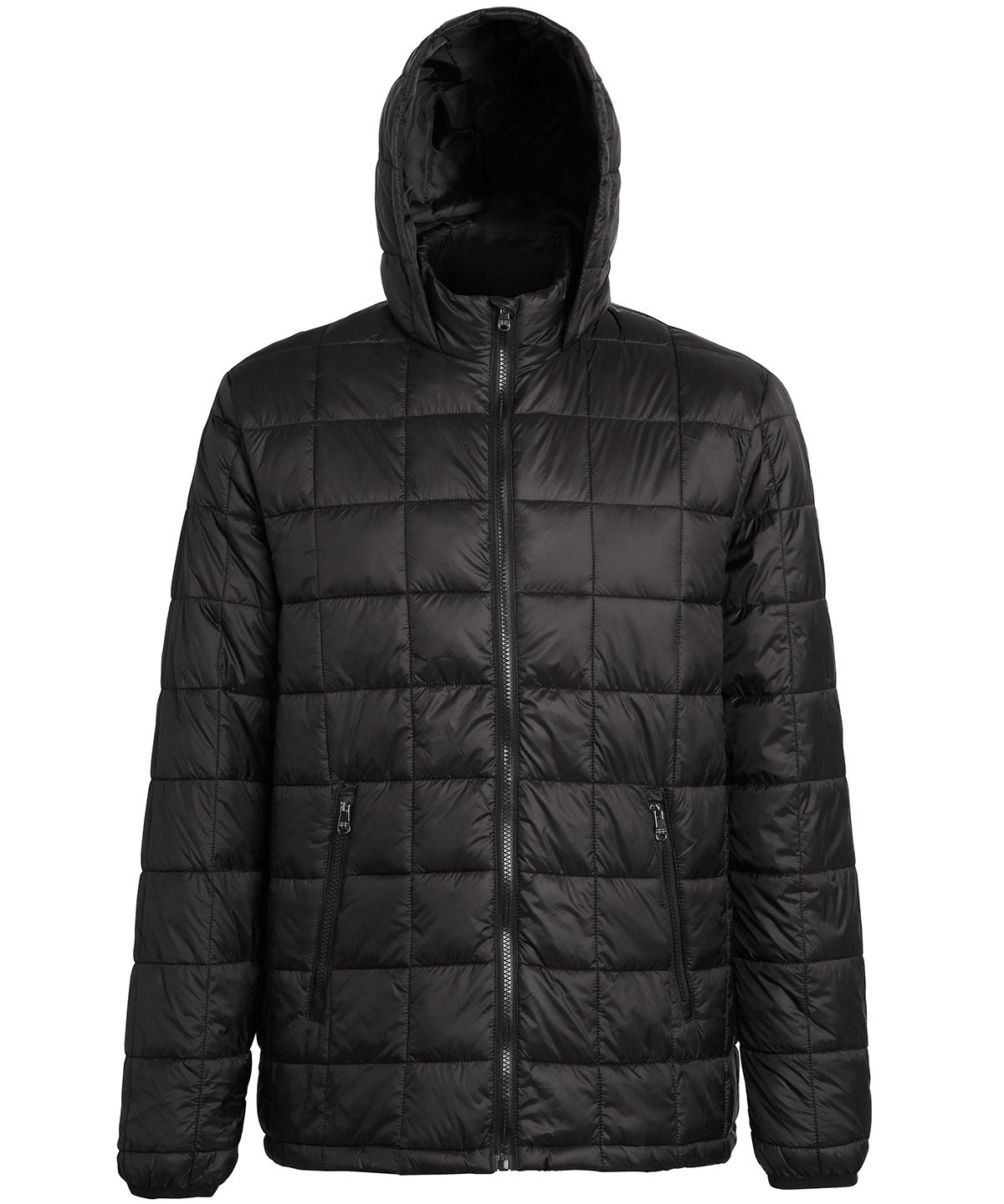 Box quilt hooded jacket | Black