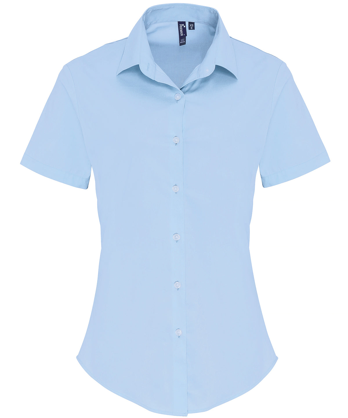 Womens stretch fit cotton poplin short sleeve blouse | pale blue