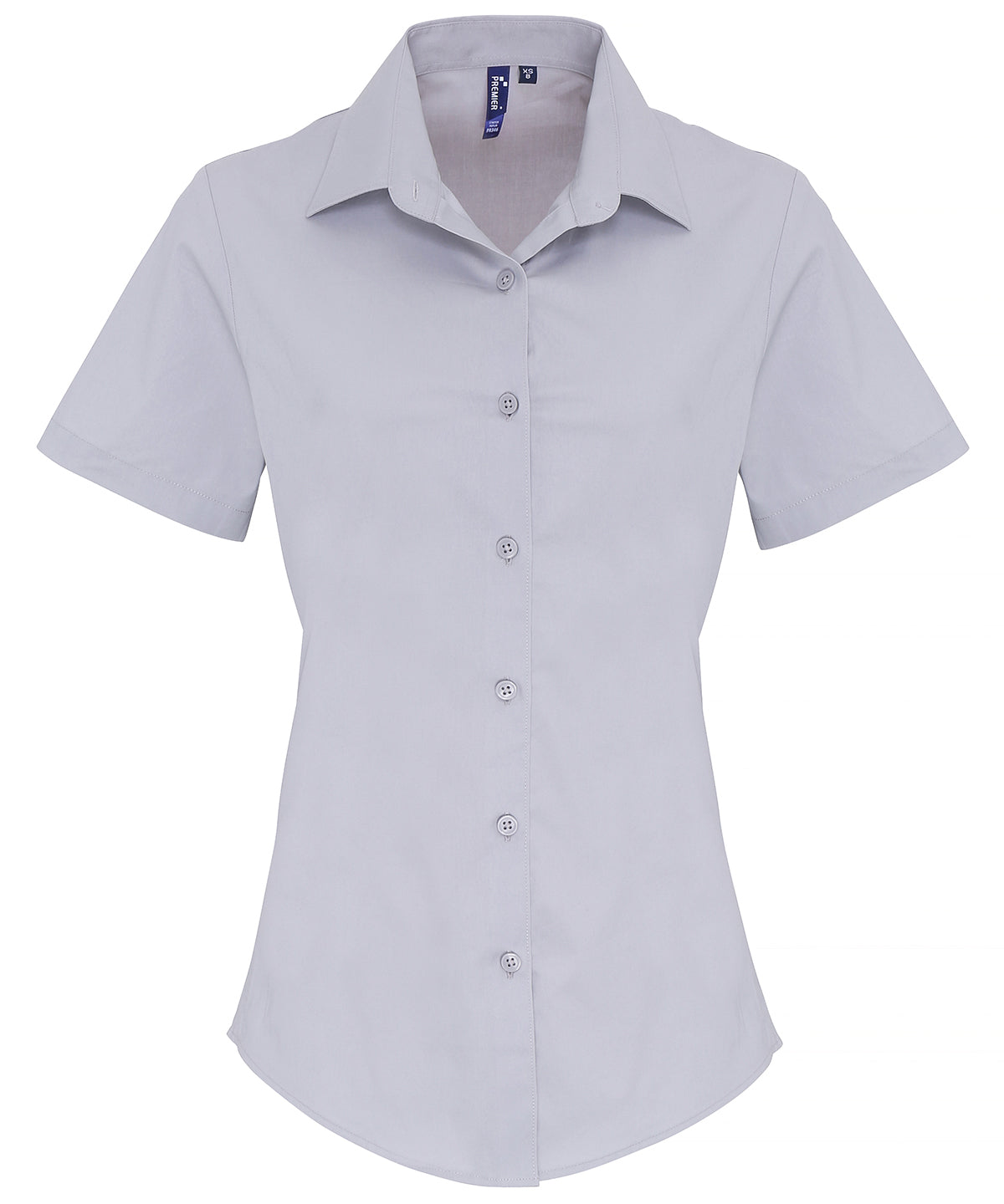 Womens stretch fit cotton poplin short sleeve blouse | silver