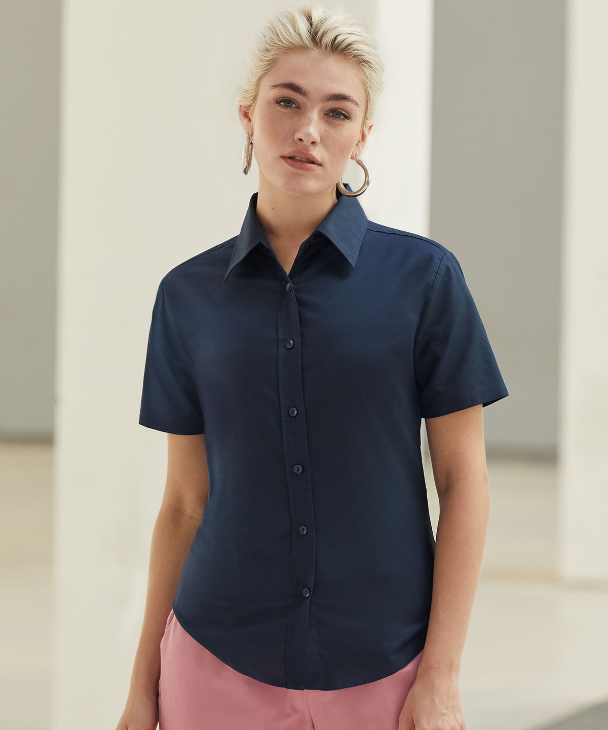Womens Oxford short sleeve shirt | Black