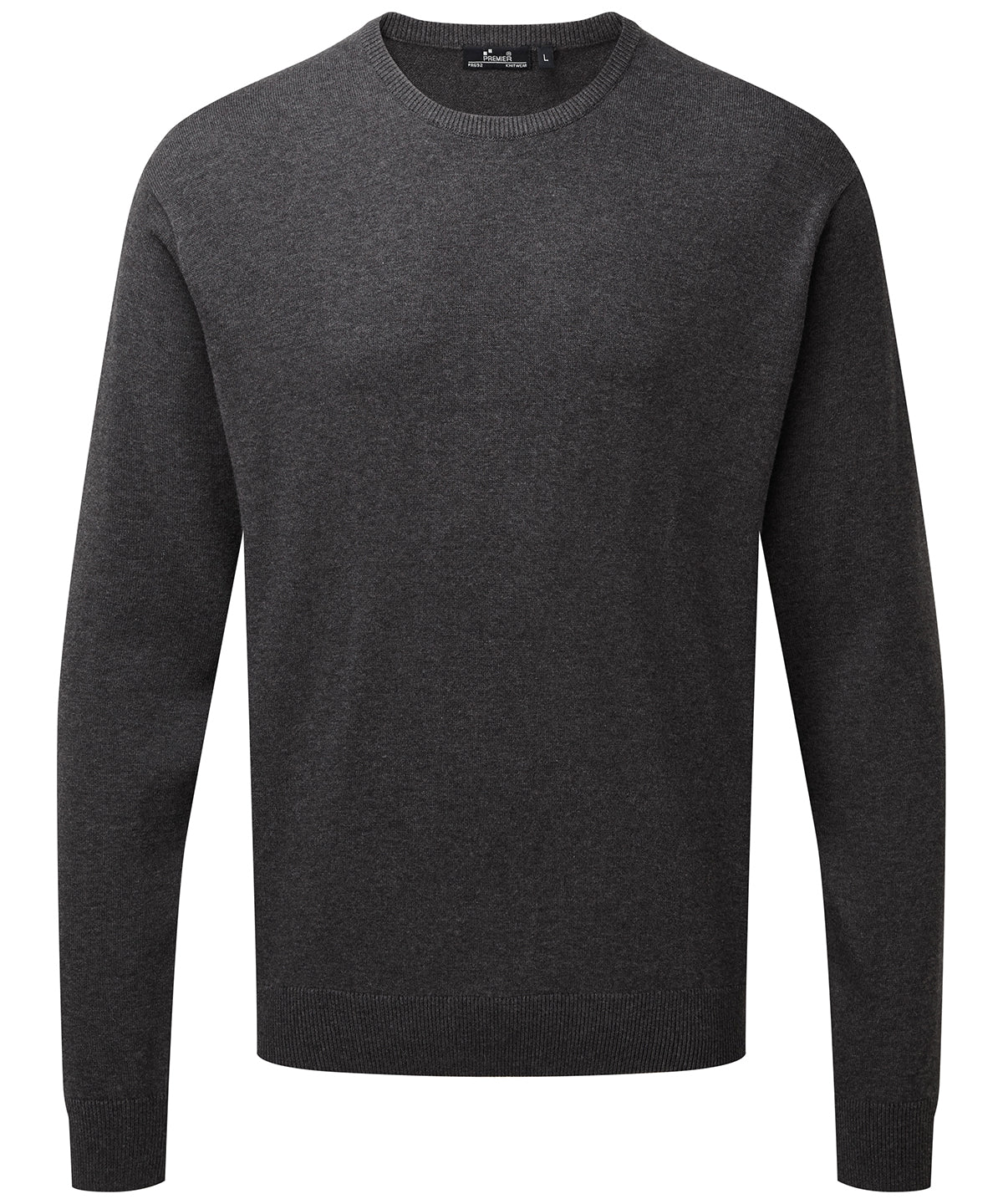 Crew neck cotton-rich knitted sweater | charcoal