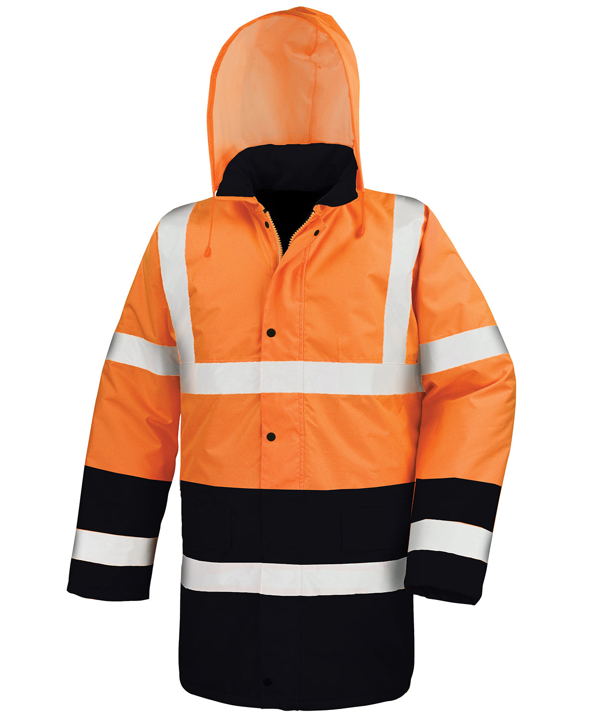 Motorway two-tone safety coat | Fluorescent Orange/Black