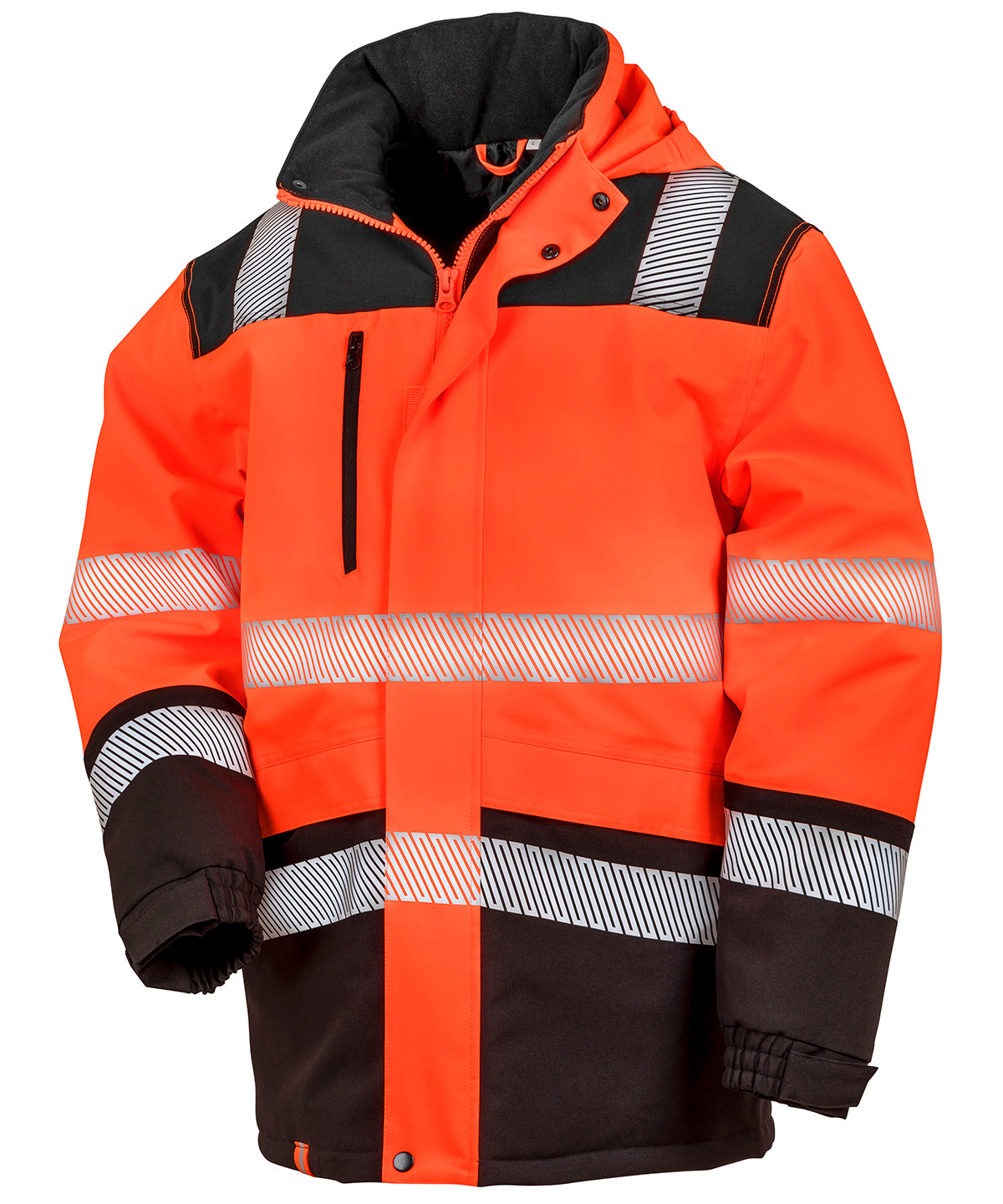 Printable softshell safety coat | Fluorescent Orange/Black