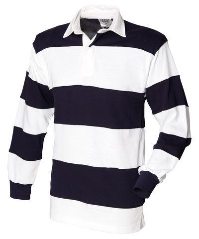 Sewn stripe long sleeve rugby shirt | white  navy (white collar)