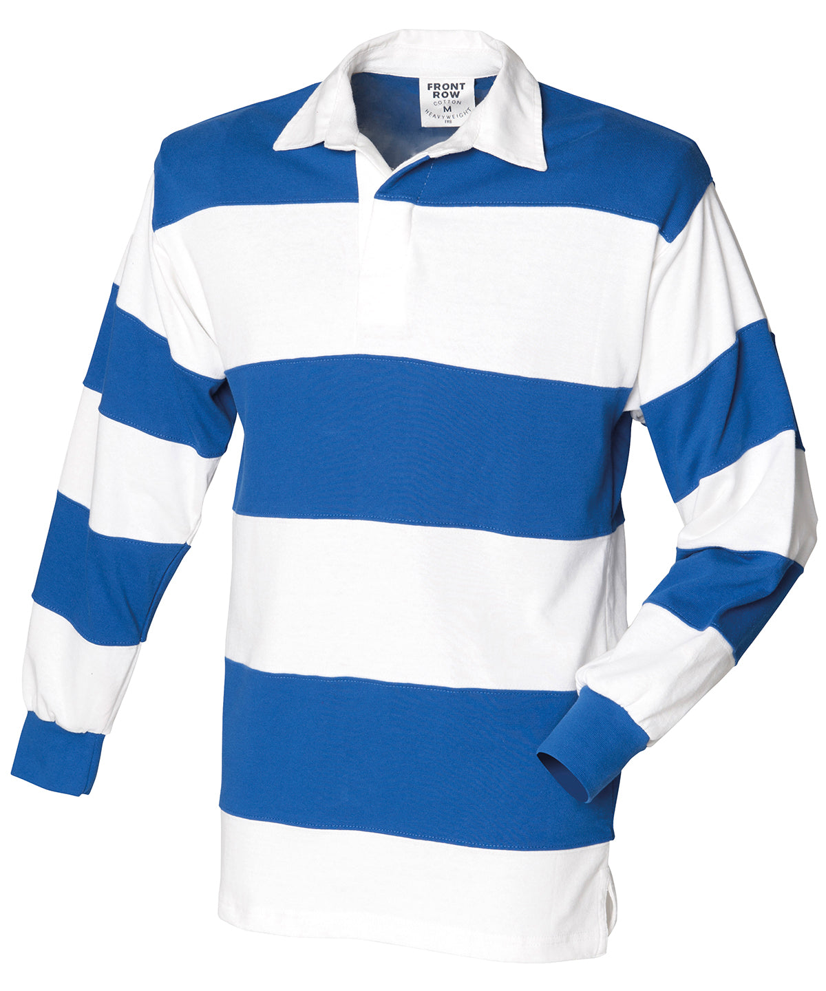 Sewn stripe long sleeve rugby shirt | White  Royal (White collar