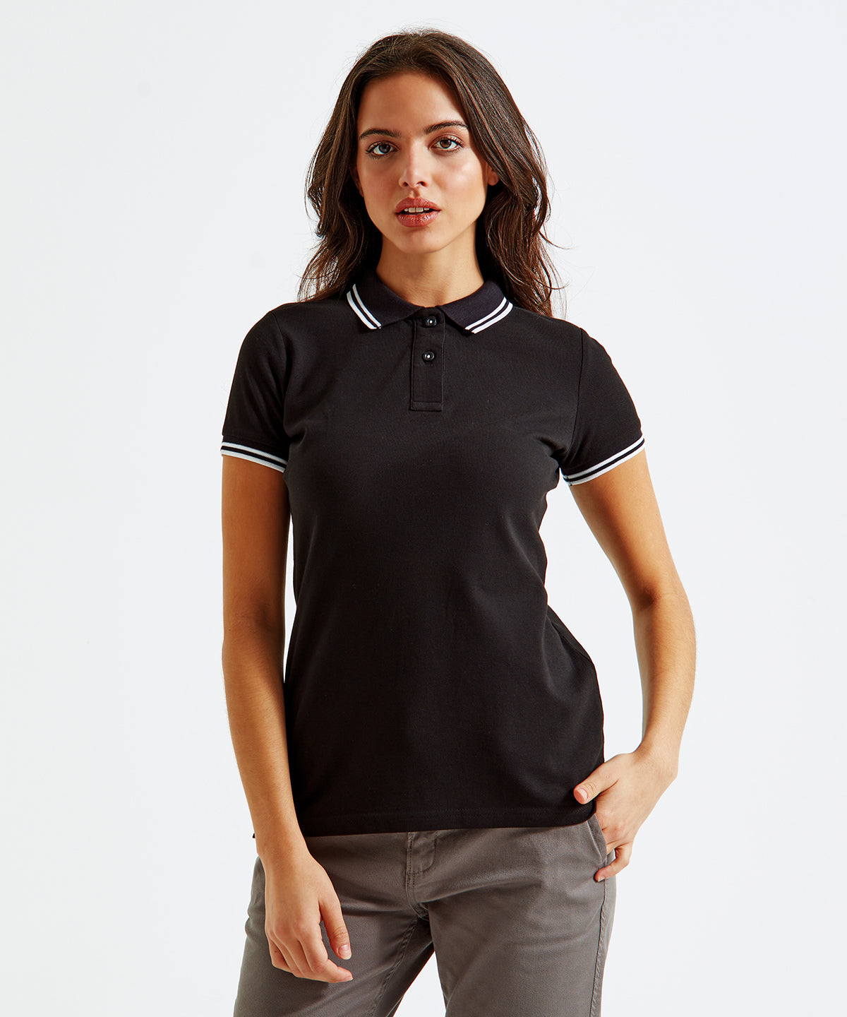 Womens classic fit tipped polo | Charcoal/White