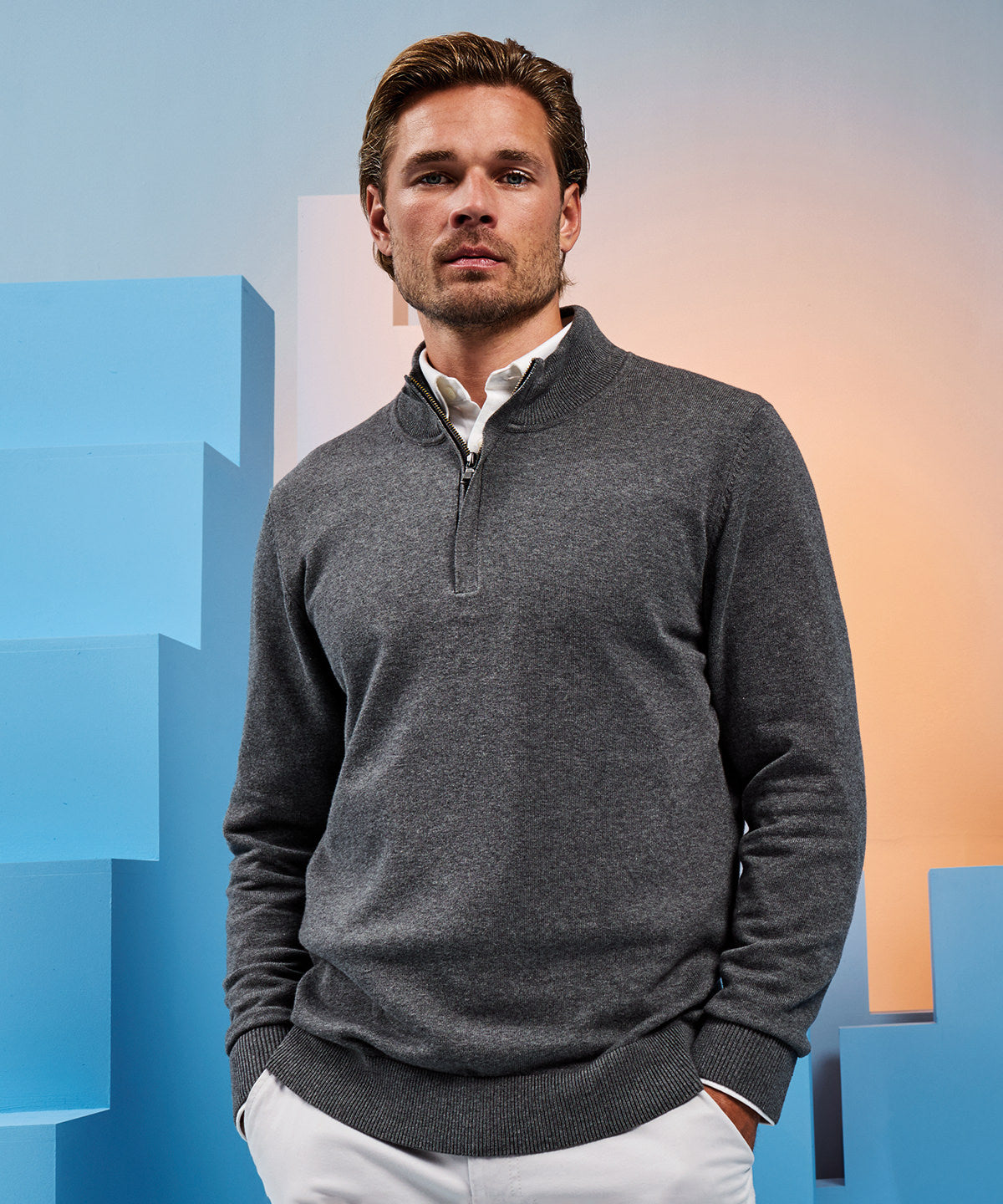 Mens cotton blend  zip sweater | black