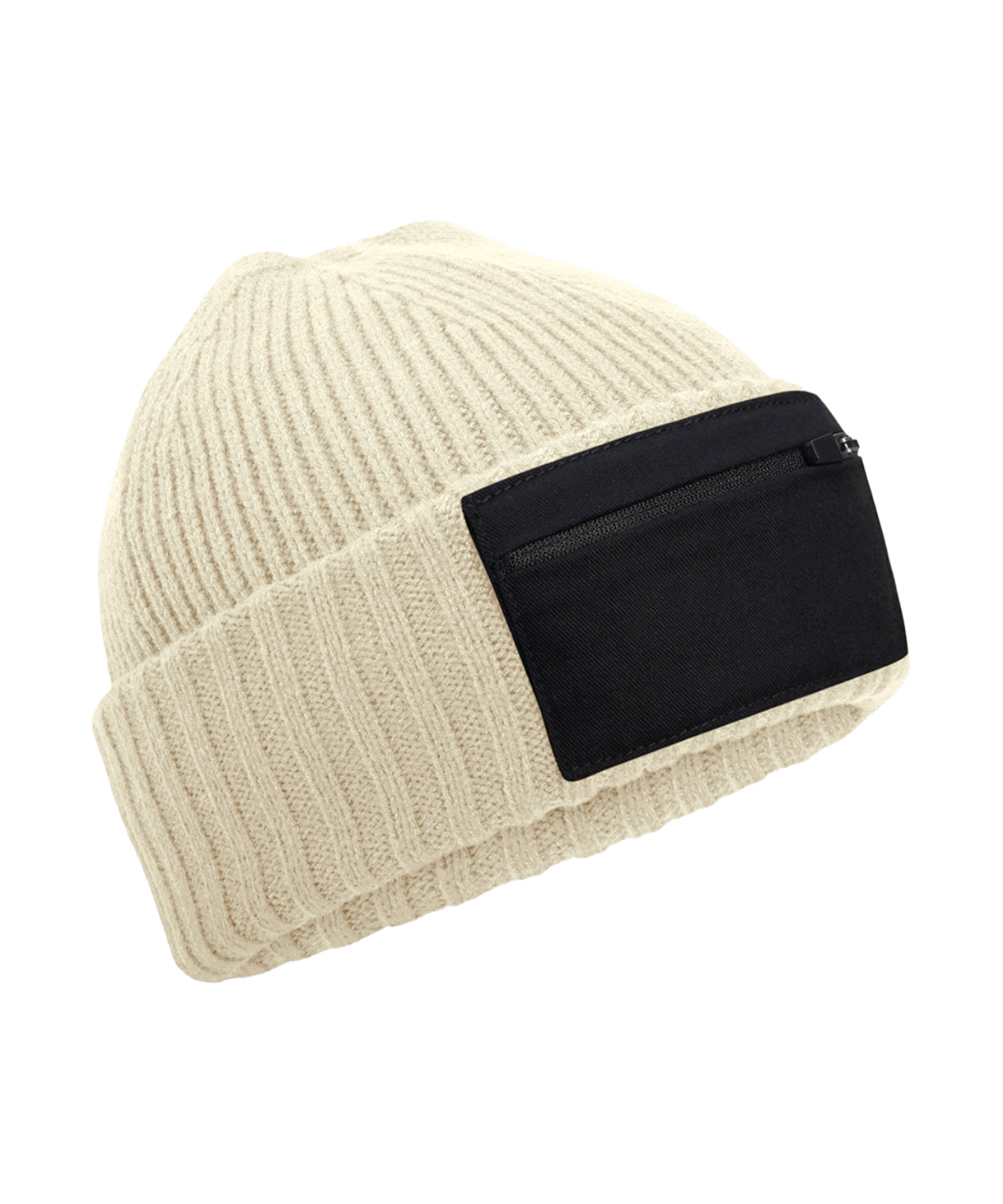 Zip patch beanie | sand/black