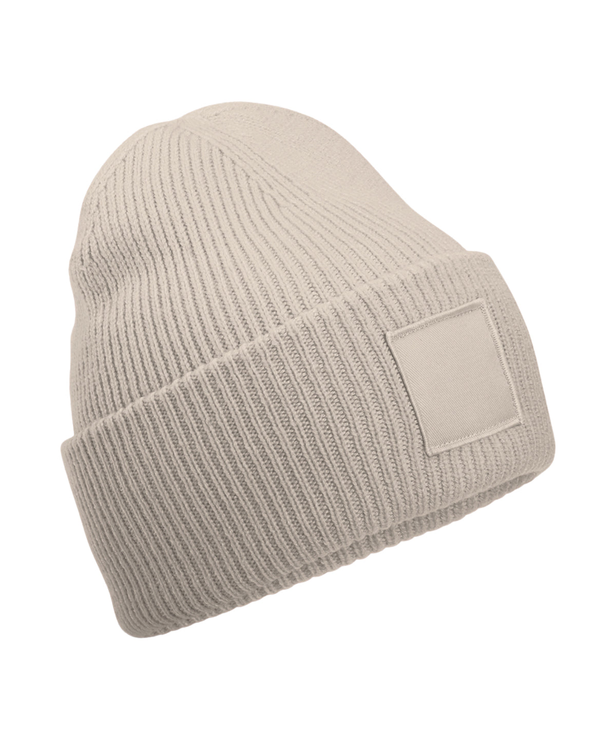 Deep-cuffed tonal patch beanie | natural stone