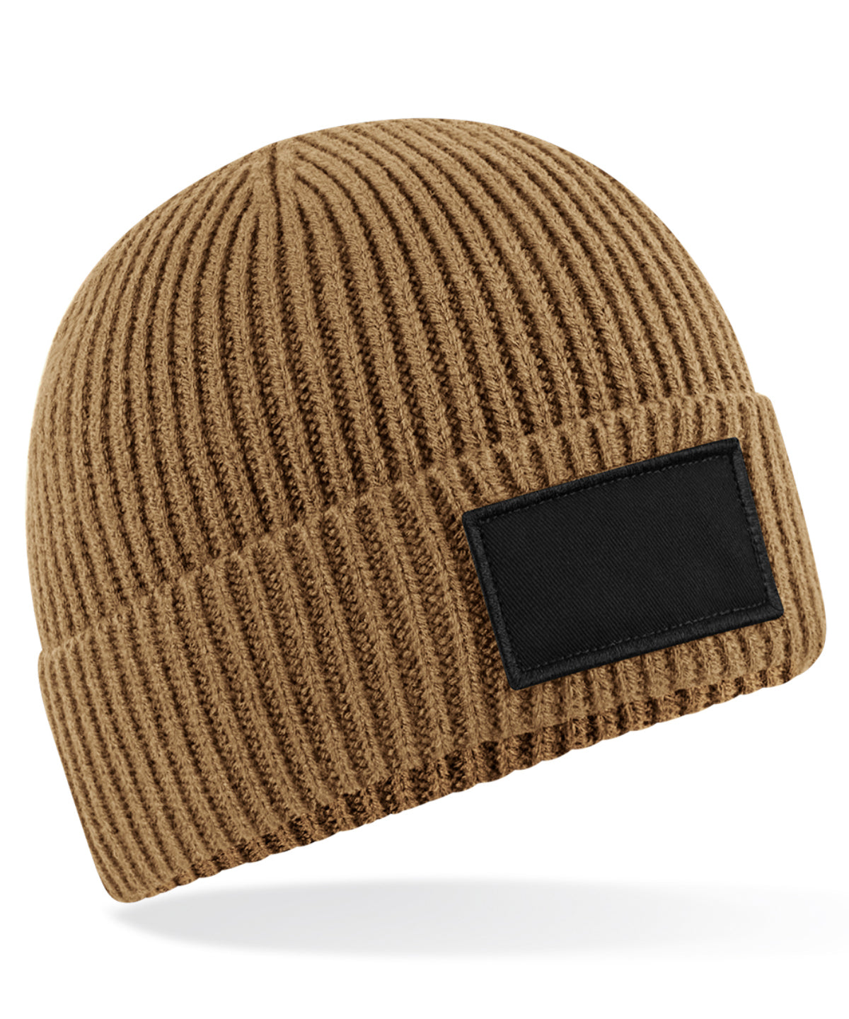 Fashion patch beanie | biscuit/black