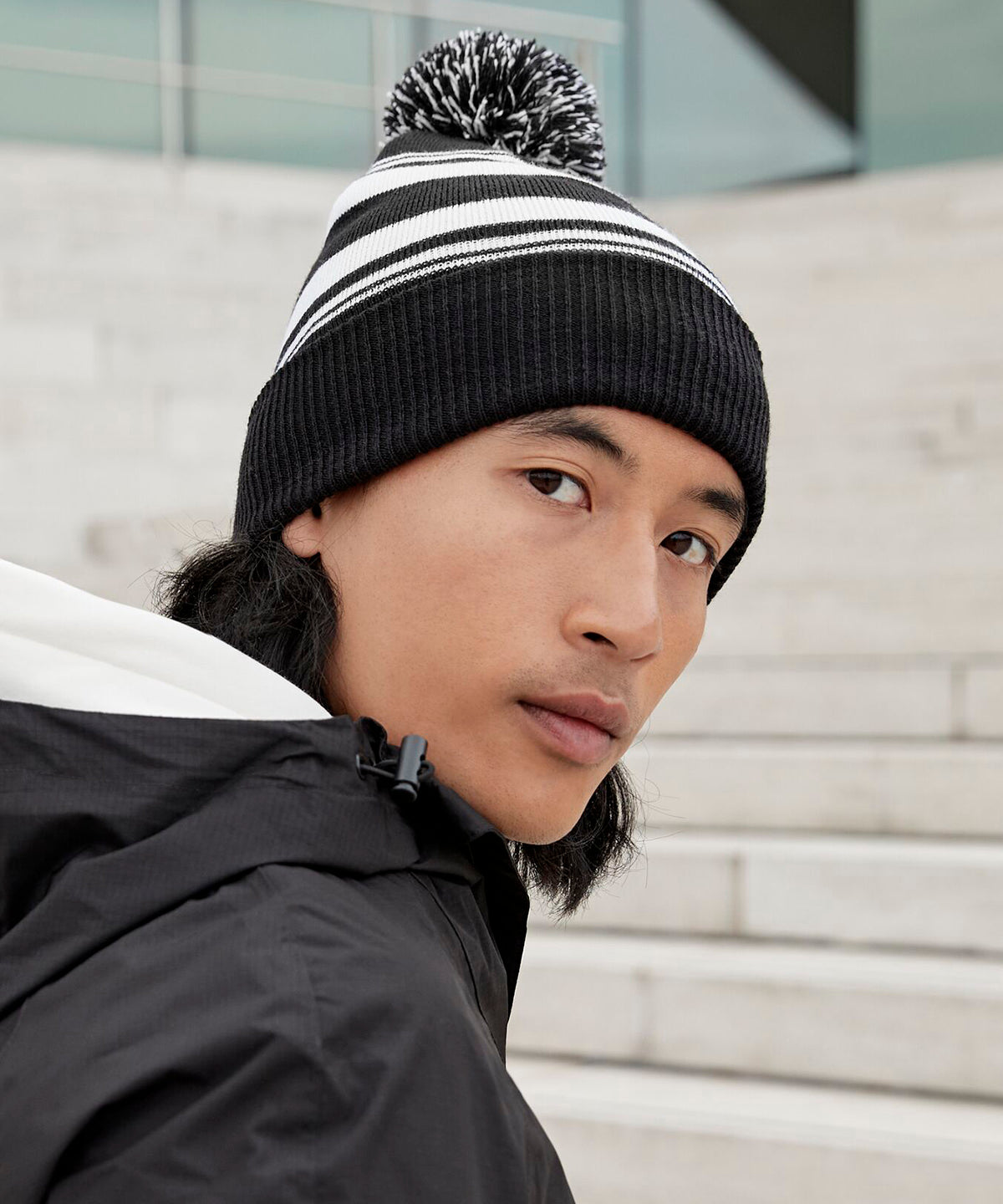 Striped fan beanie | black/white