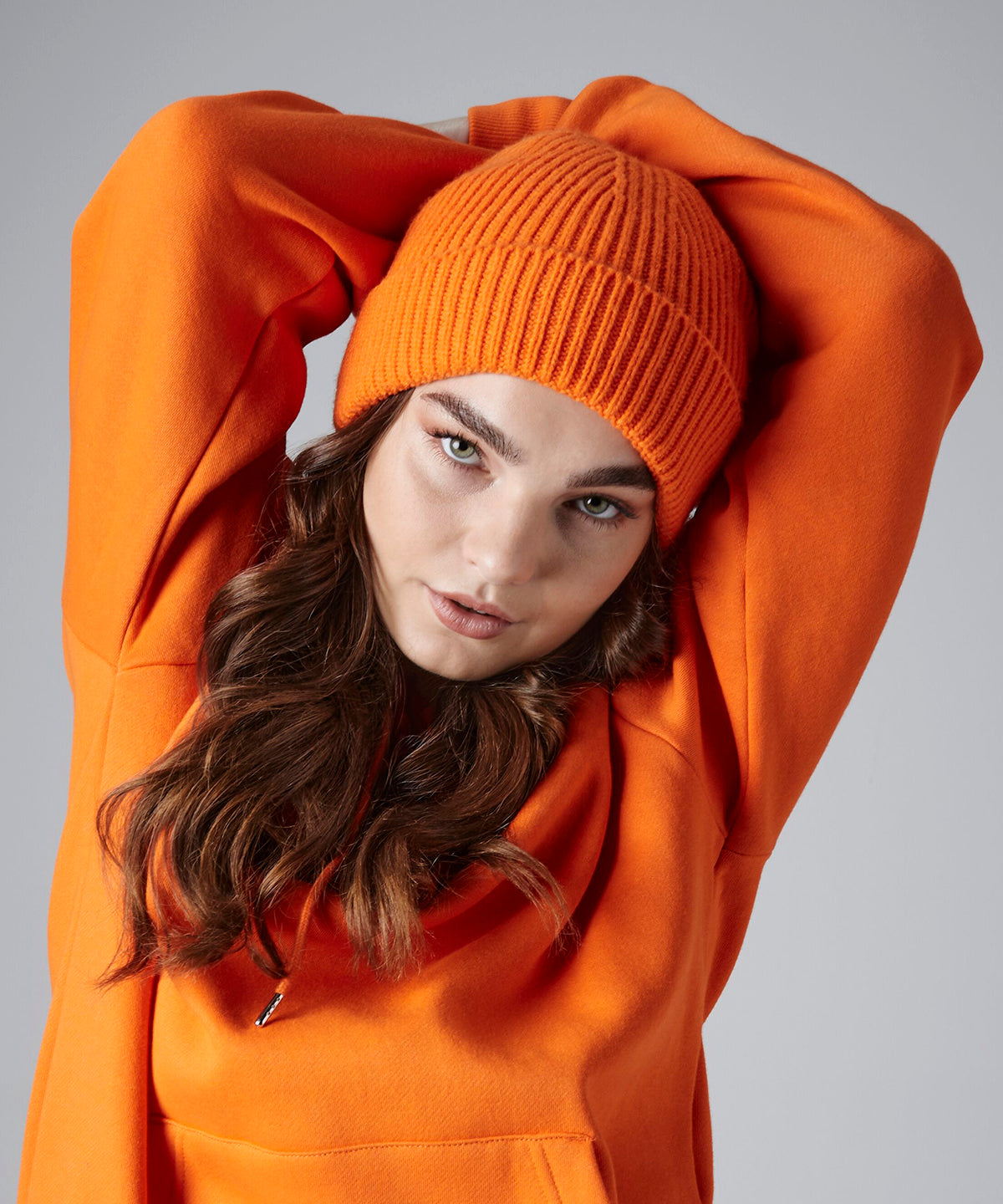 Engineered knit ribbed beanie | orange