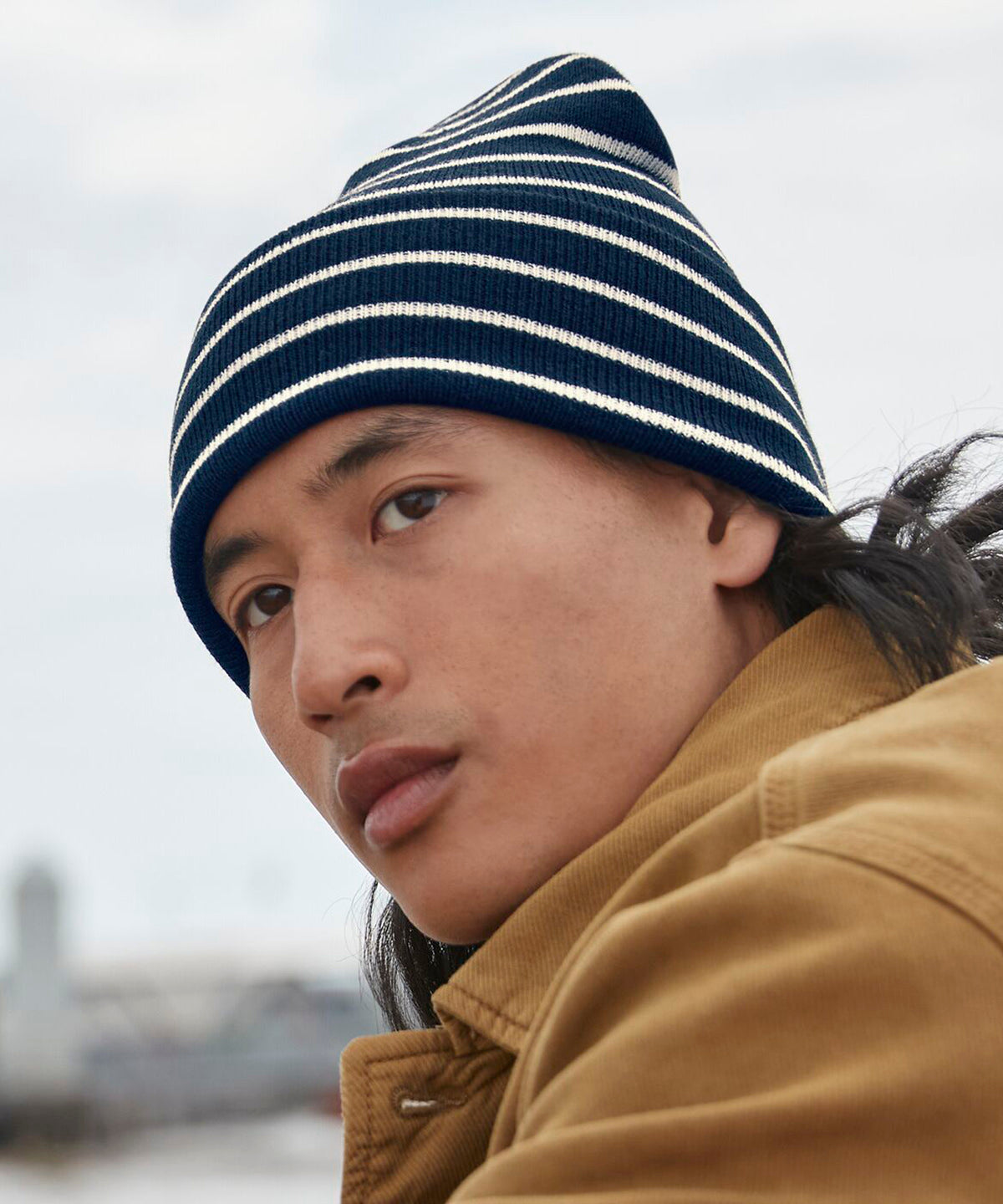 Original deep-cuffed striped beanie | black/graphite grey