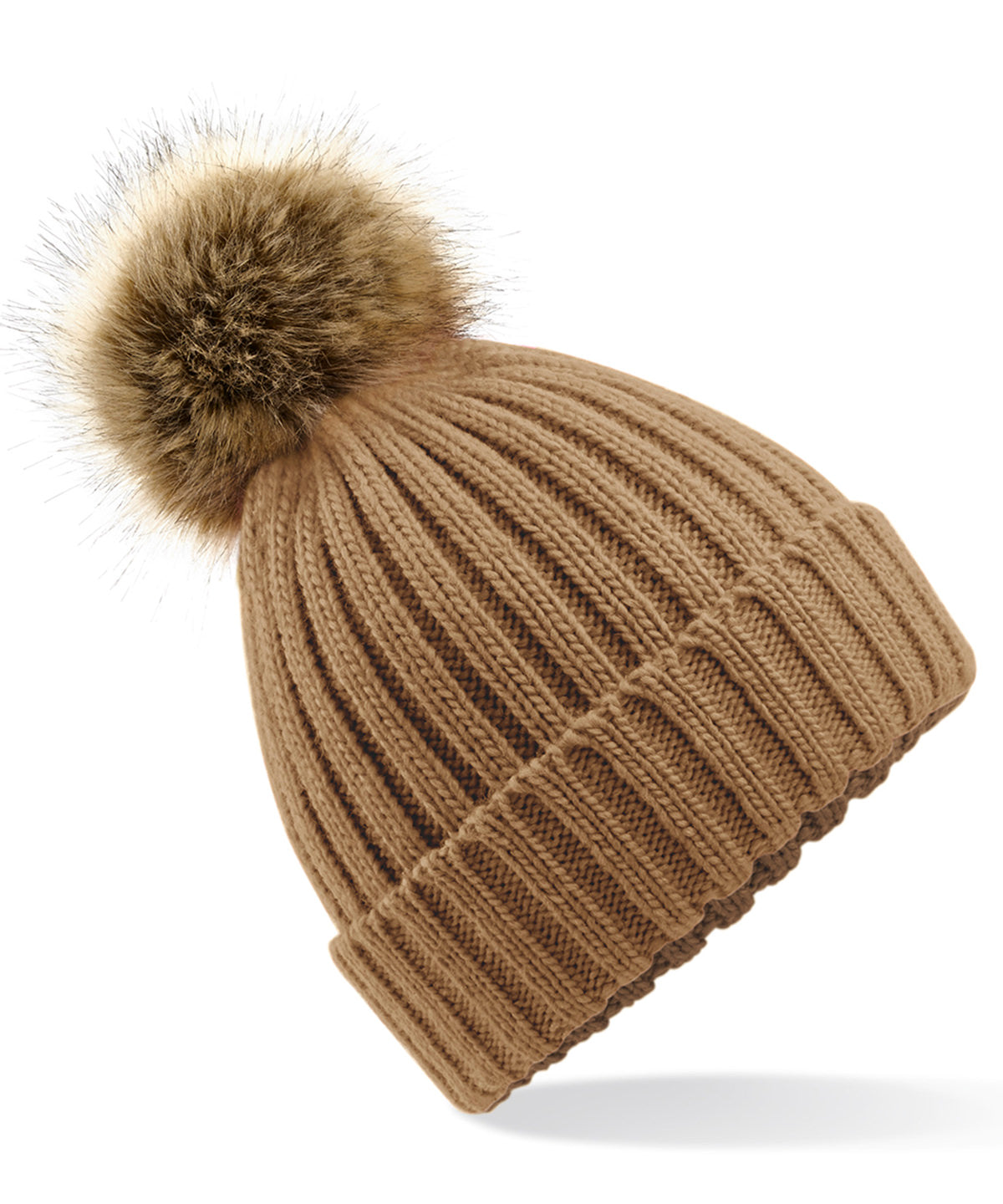 Fur pop pom chunky beanie | biscuit