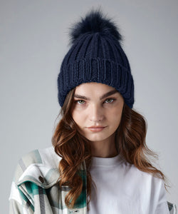Verbier fur pop pom chunky beanie | black