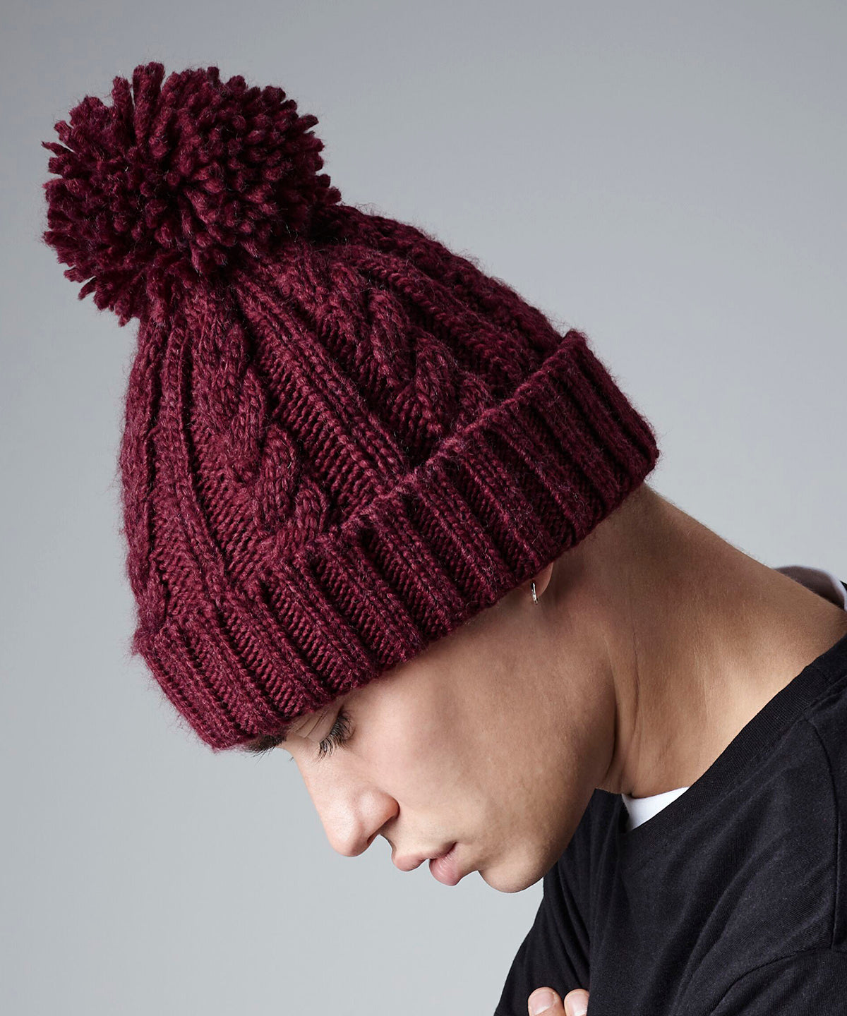 Cable knit melange beanie | black
