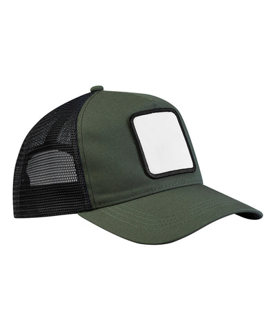 Appliqu patch 5-panel trucker | olive green/black