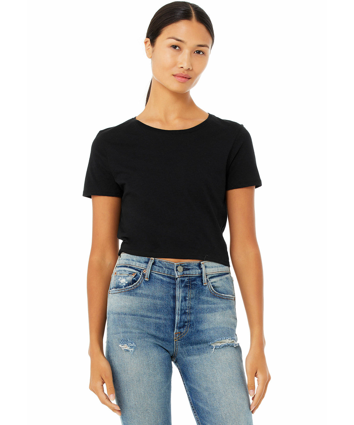 Womens polycotton crop tee | Black