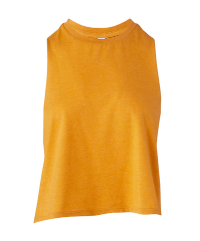 Womens racerback cropped tank | heather mustard