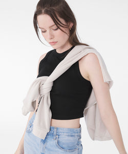 Womens micro rib muscle crop tank | solid black blend