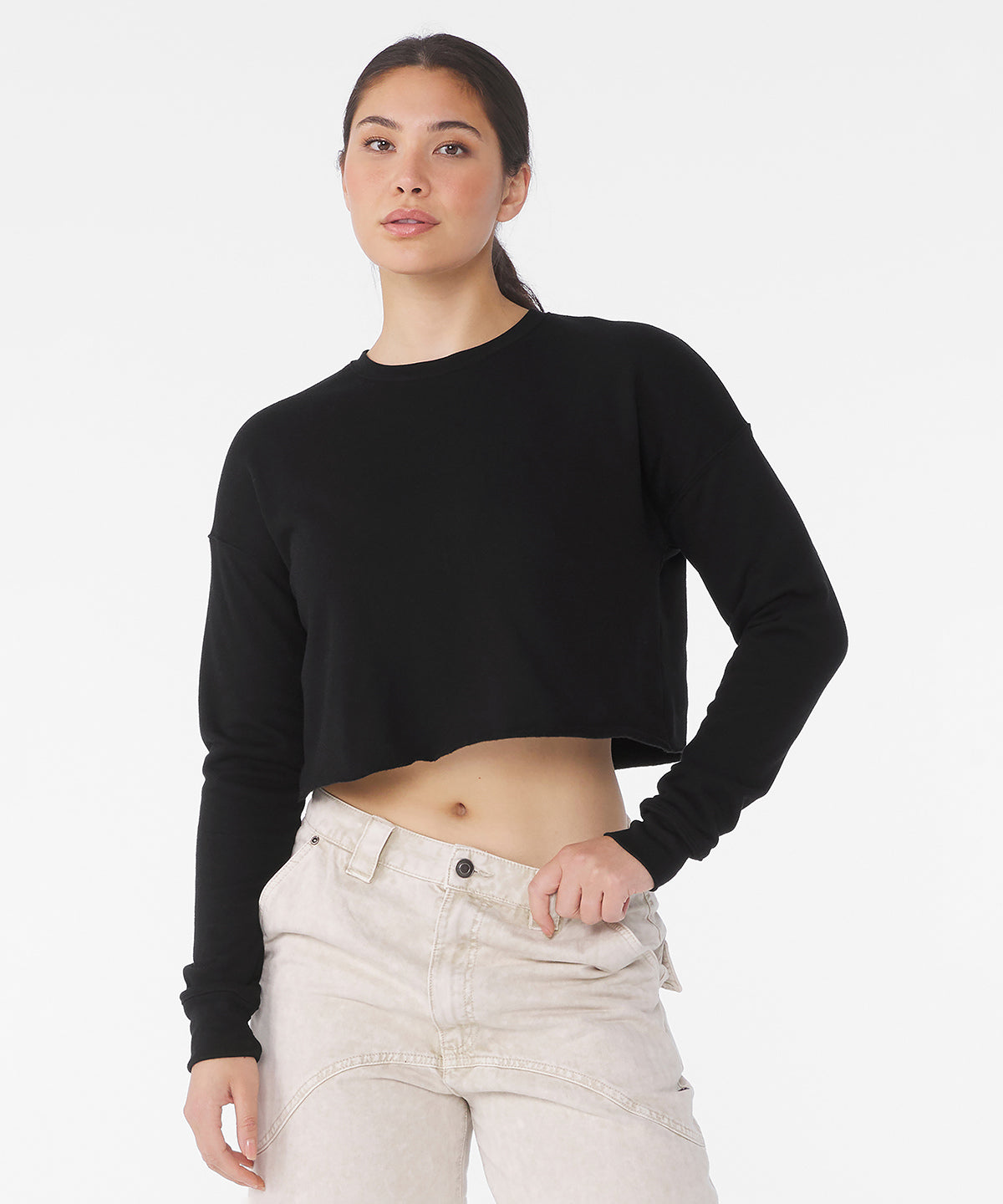 Womens cropped crew fleece | dusty blue
