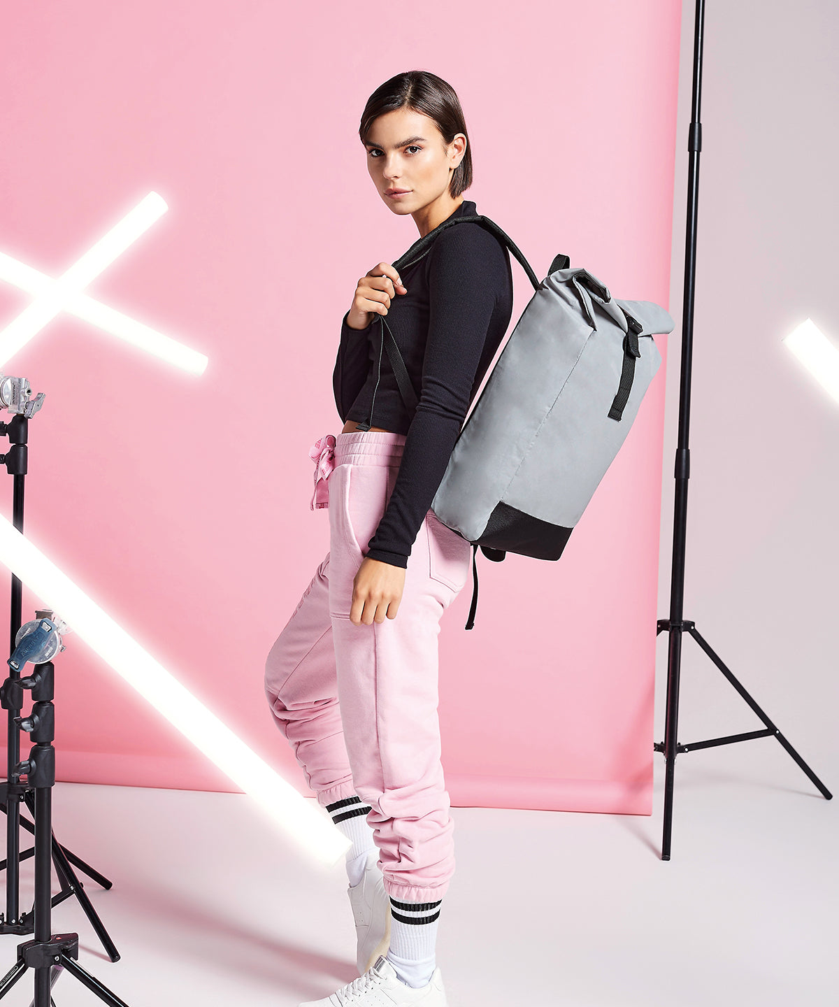 Reflective roll-top backpack | Black Reflective