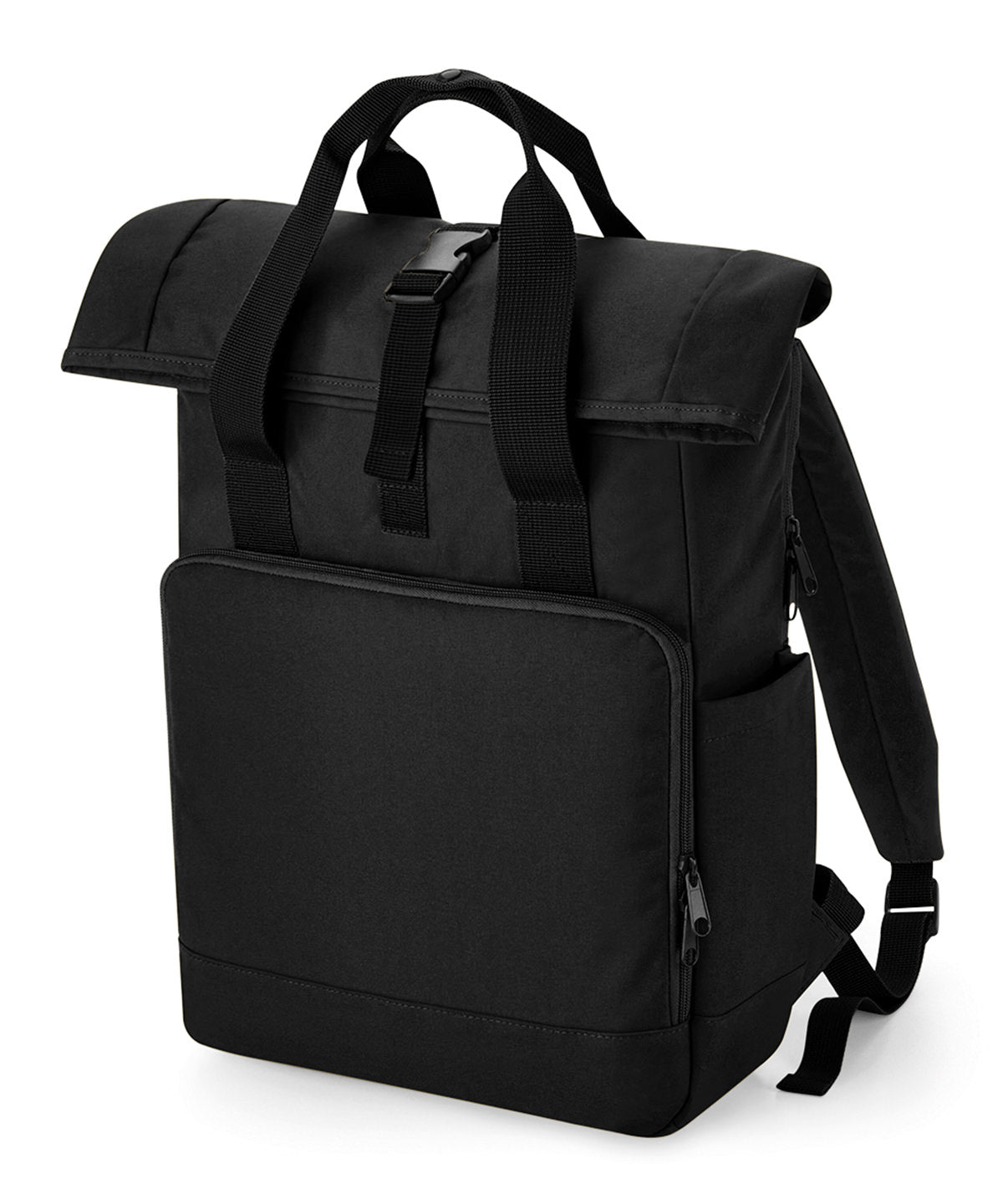 Recycled twin handle roll-top laptop backpack | Black