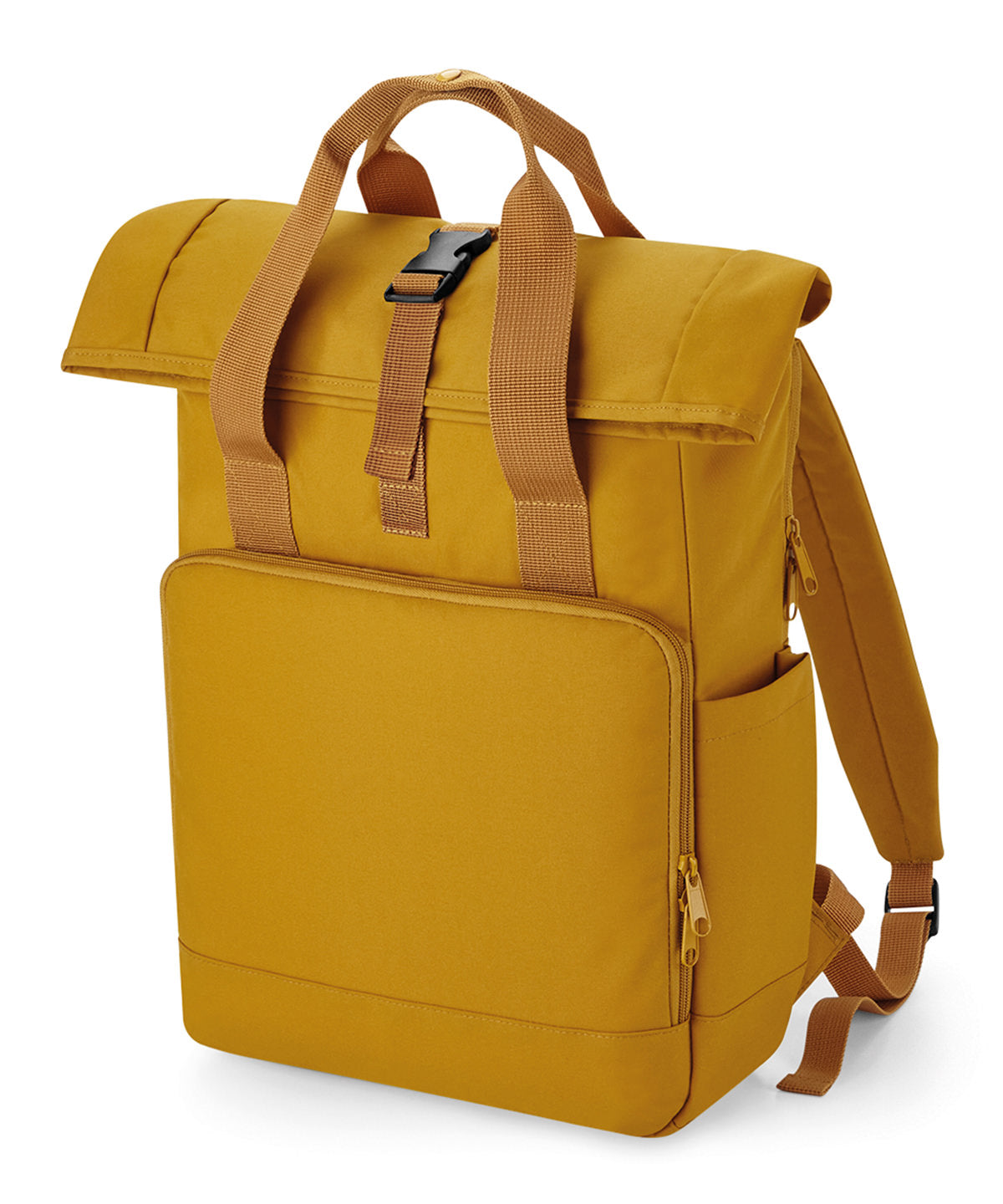 Recycled twin handle roll-top laptop backpack | mustard