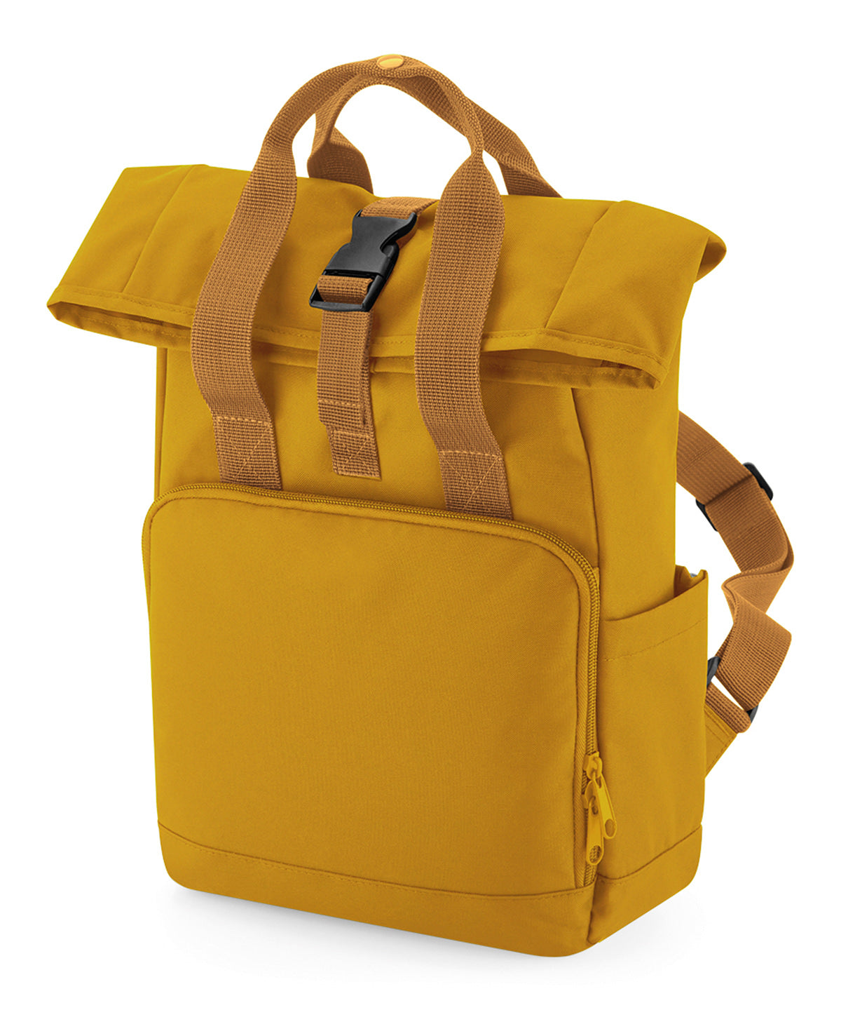 Recycled mini twin handle roll-top backpack | mustard