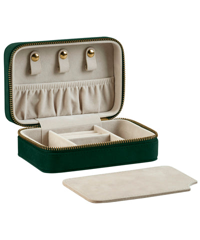 Velvet travel jewellery box | dark emerald