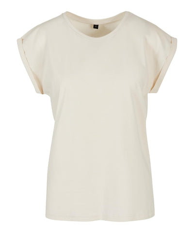 Womens extended shoulder tee | sand