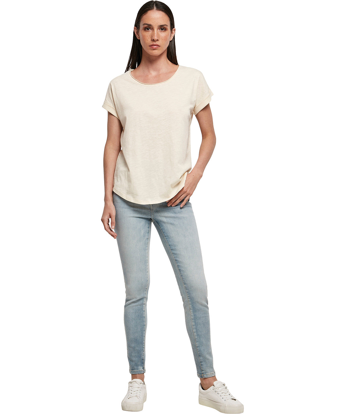 Womens long slub tee | black