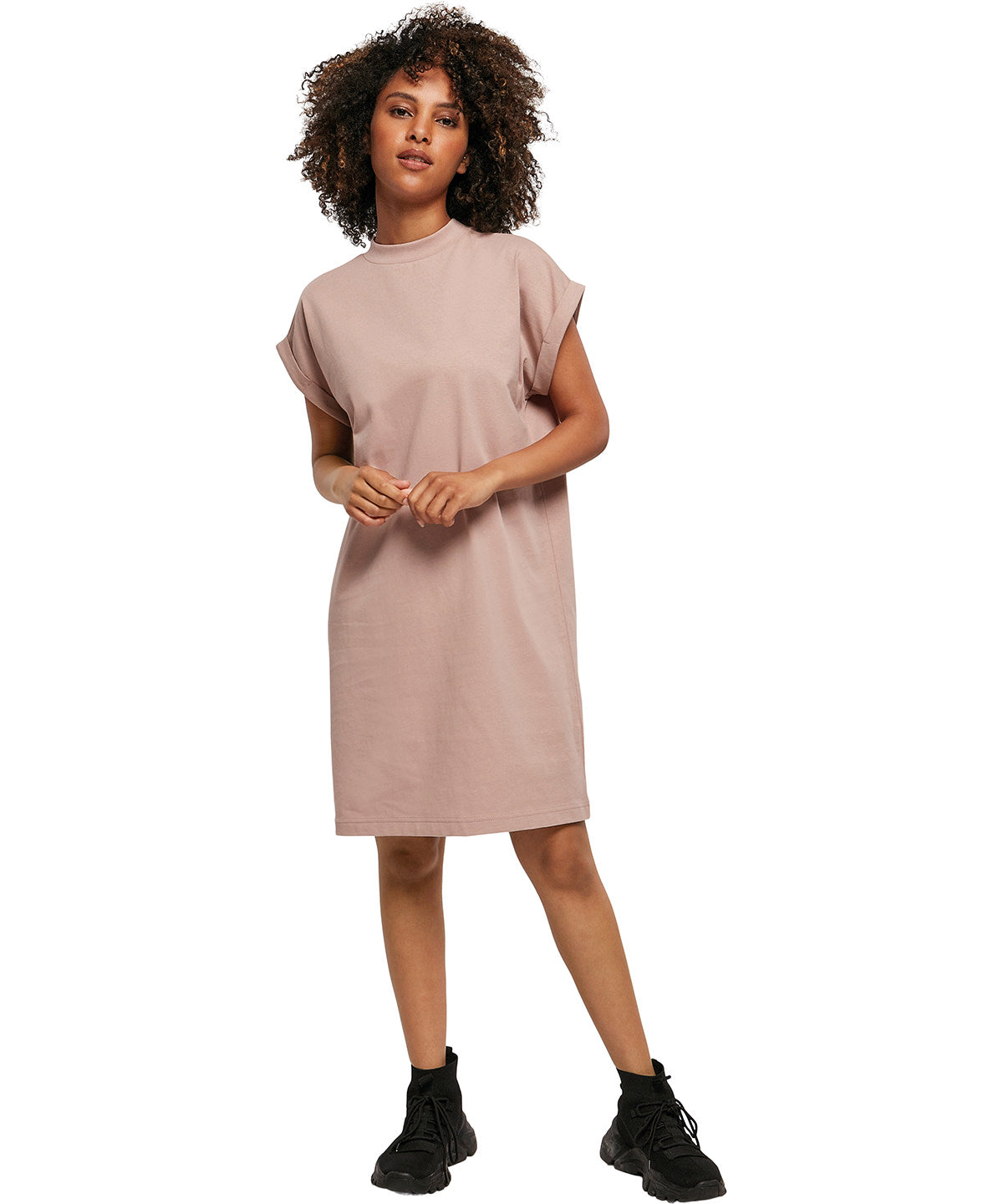 Womens turtle extended shoulder dress | soft yellow