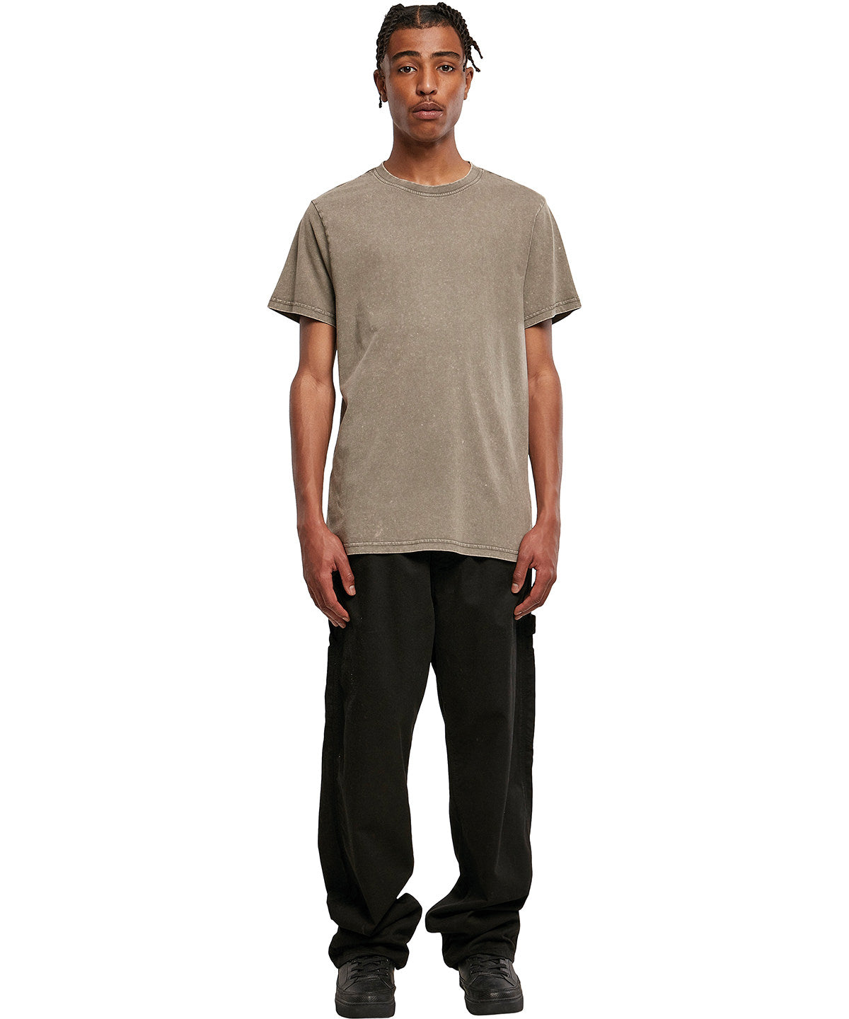 Acid washed round neck tee | black