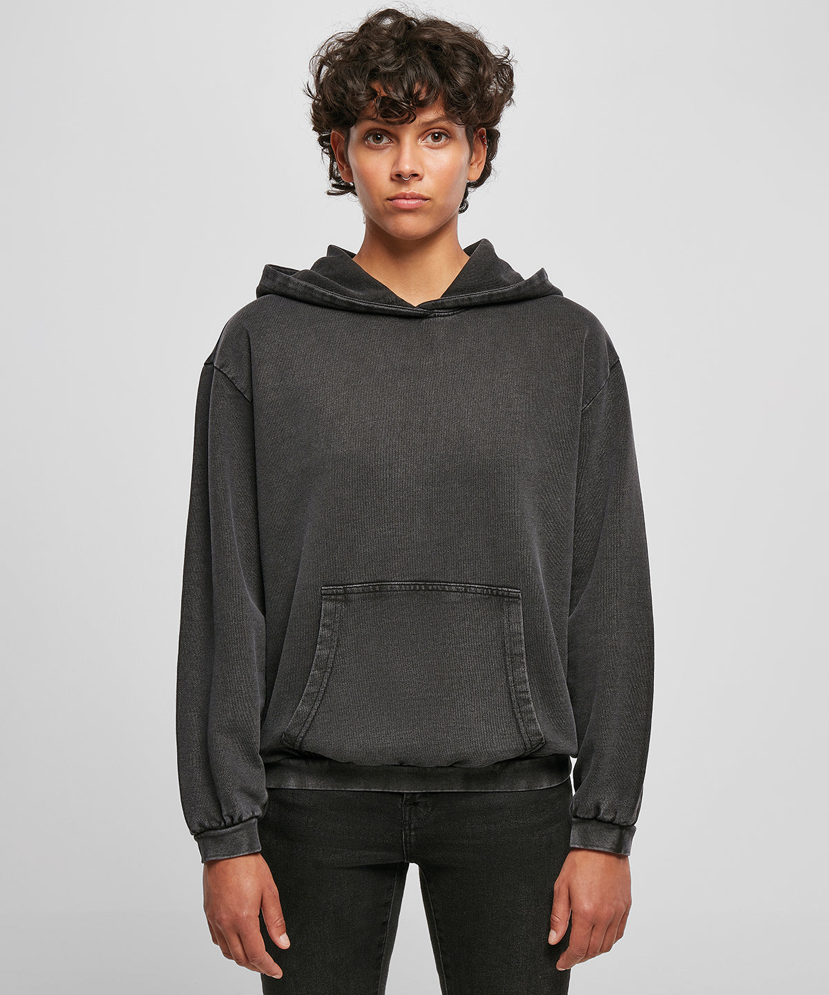 Womens acid washed oversized hoodie | black