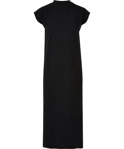Womens long extended shoulder dress | black