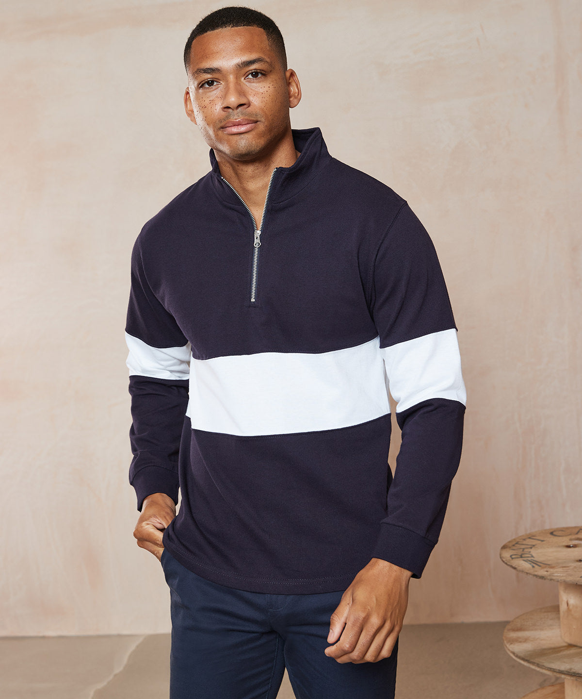 Panelled  zip | Navy/White