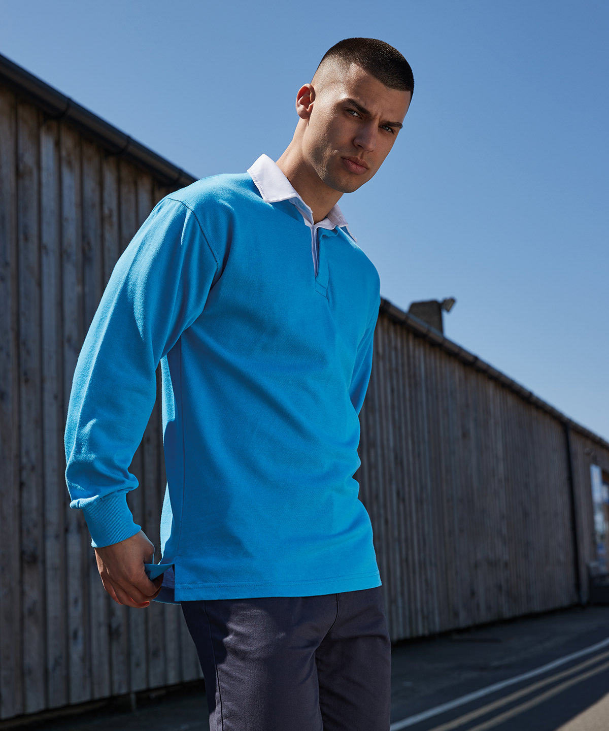 Long sleeve plain rugby shirt | Royal/White